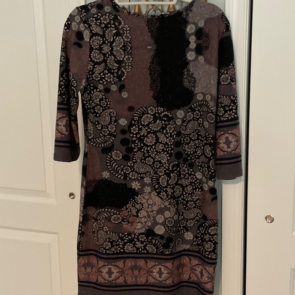 Papillon Black, Gray and Purple 3/4 Sleeve Sweater Dress - Picture 3 of 3
